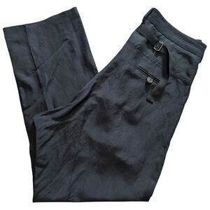Isabel Benenato Size 40 S M Black Linen Silk Drop Crotch Pleated Pants Trousers